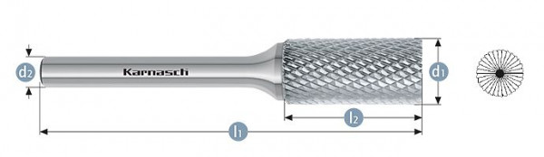 Karnasch Hartmetall-Frässtift unbeschichtet ZYB/ HP-4 d1=12 / l2=25 / d2=6 / l1=175mm, VE: 2 Stück, 113012105