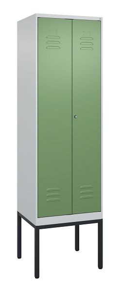 C+P Umkleidespind Classic PLUS, Doppel-Spind, Gestell, 2 Abteile, 2120x600x500mm, 7035/6011, Zylinderschloss, 0800327-20P S10021