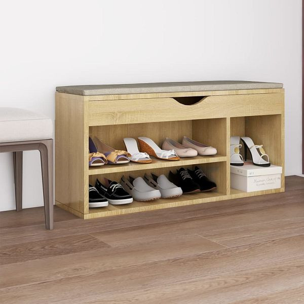 vidaXL Schuhbank mit Kissen Sonoma-Eiche 104x30x49 cm Holzwerkstoff, 326753