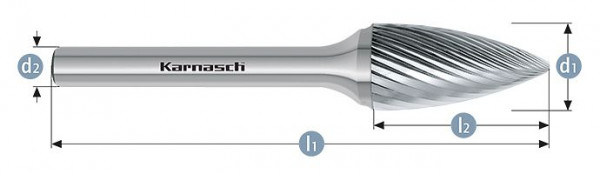 Karnasch Hartmetall-Frässtift unbeschichtet SPG/ HP-2 d1=3 / l2=14 / d2=3 / l1=38mm, VE: 10 Stück, 113060015
