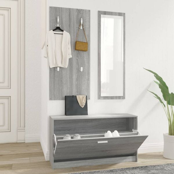 vidaXL 3-teilig Flurmöbel-Set Grau Sonoma Holzwerkstoff, 342575