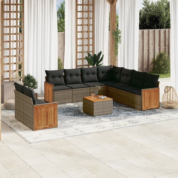 vidaXL 10-teilig Garten-Sofagarnitur mit Kissen Grau Poly Rattan, 3260191