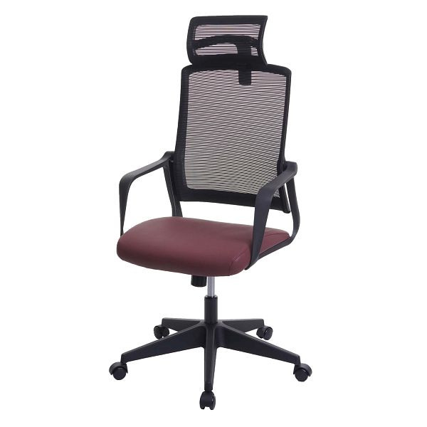 Mendler Bürostuhl HWC-J52, Drehstuhl Schreibtischstuhl, ergonomisch Kopfstütze, Kunstleder, bordeaux-rot, 81067