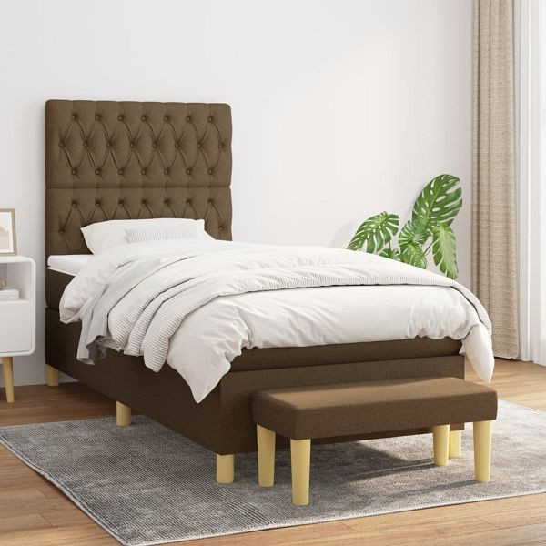 vidaXL Boxspringbett mit Matratze Dunkelbraun 90x190 cm Stoff, 3137360