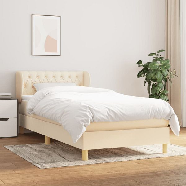 vidaXL Boxspringbett mit Matratze Creme 100x200 cm Stoff, 3127026