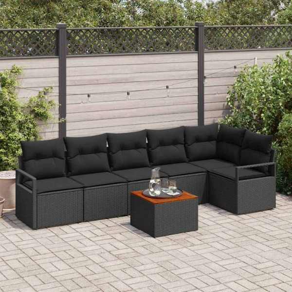 vidaXL Garten-Sofa-Set mit Kissen, 7er Set, Schwarz Poly Rattan, 3347716