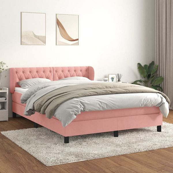 vidaXL Boxspringbett mit Matratze Rosa 140x200 cm Samt, 3127678