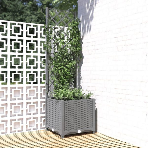 vidaXL Pflanzkübel mit Rankgitter Hellgrau 40x40x136 cm PP, 153270