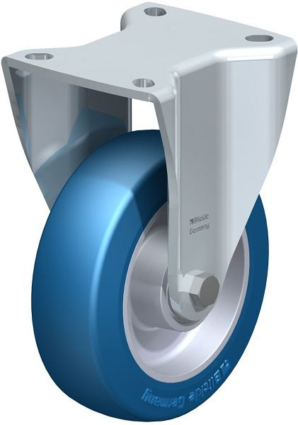 Blickle BH-ALBS 125K-1 Stahlblech-Bockrolle, Schwerlast-Ausführung, mit Anschraubplatte, Blickle Besthane® Soft, Blau, 744111