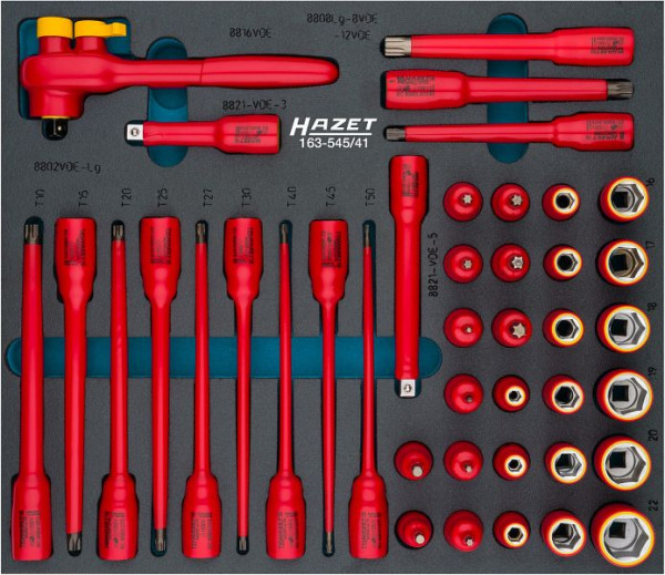 Hazet Steckschlüssel Satz, schutzisoliert, Vierkant hohl 10 mm, Außen-Sechskant-Tractionsprofil, Innen TORX® Profil, Innen-Sechskant Profil, 163-545/41