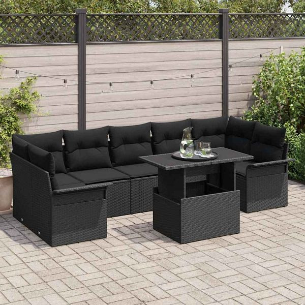 vidaXL Garten-Sofa-Set mit Kissen 8-teilig Schwarz Poly-Rattan, 3356976