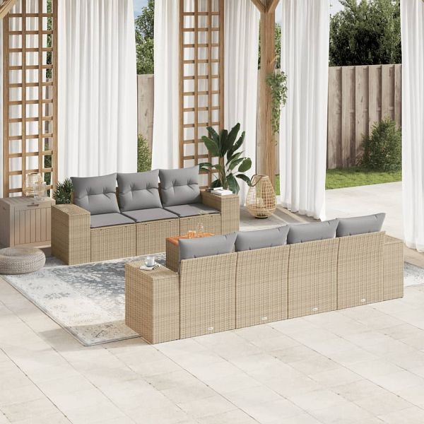 vidaXL 8-teilig Garten-Sofagarnitur mit Kissen Beige Poly Rattan, 3257683