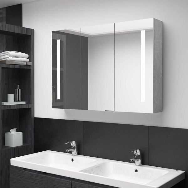 vidaXL LED-Spiegelschrank fürs Bad Betongrau 89x14x62 cm, 326525