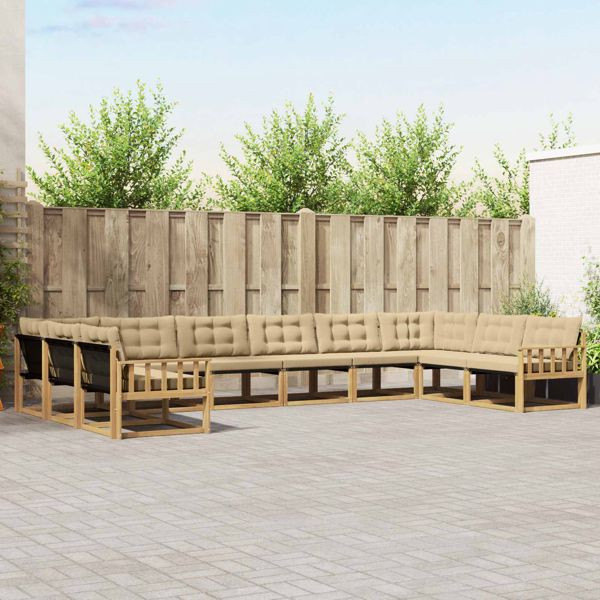 vidaXL Outdoor-Sofagarnitur mit Kissen 10-teilig Weiß und Beige, 3389115