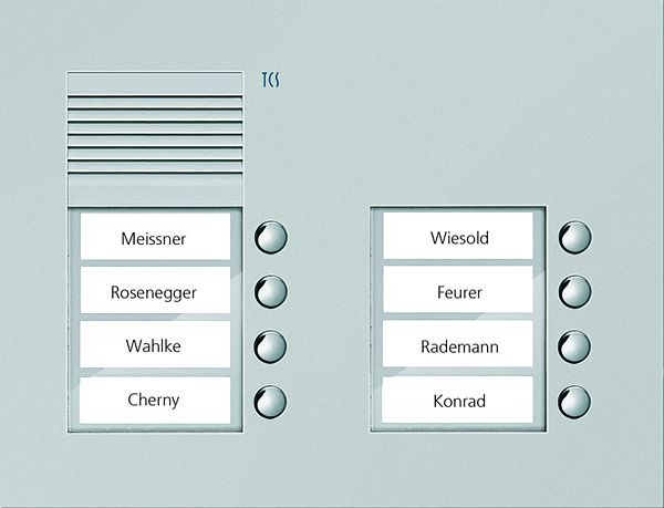 TCS Audio Außenstation Serie PUK 8 Klingeltasten (rechtsbündig), 2-spaltig, UP silber, PUK08/2-EN