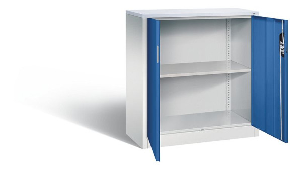 C+P Büroschrank Acurado, H1000xB930xT400mm, Farbe: Lichtgrau / Enzianblau, Muldengriff, 2 OH, 9266-1200 S10309