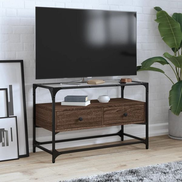 vidaXL TV-Schrank mit Glasplatte Braun Eiche 80x35x51 cm Holzwerkstoff, 846063