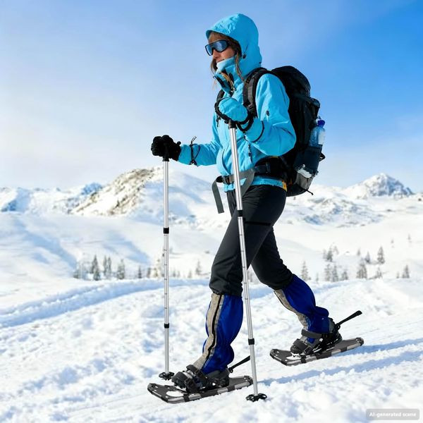 vidaXL 3 in 1 Schneeschuhe mit Wanderstöcken Silber und Schwarz, 42021421