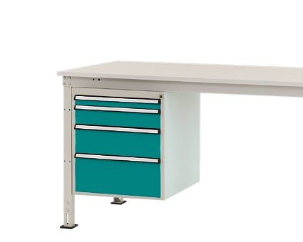 Manuflex Gehäuse-Unterbau Stationär, Nutzhöhe 500 mm mit 4 Schubfächer, für Tischtiefe 800 mm, Wasserblau, ZB4762.5021