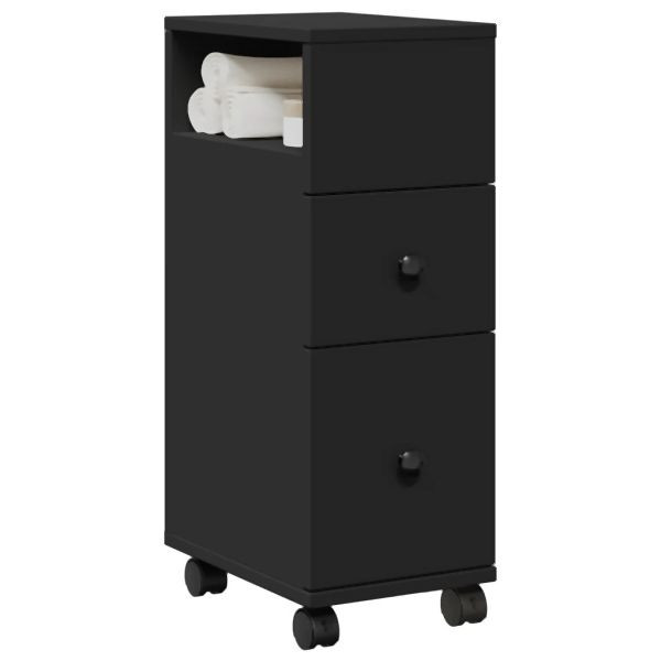 vidaXL Badschrank Schmal mit Rollen Schwarz Holzwerkstoff, 855233