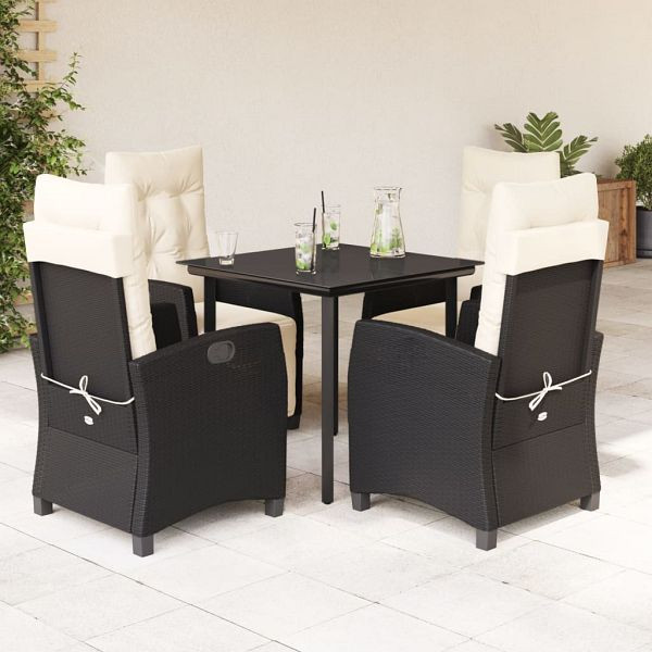 vidaXL 5-teilig Garten-Essgruppe mit Kissen Schwarz Poly Rattan, 3212954