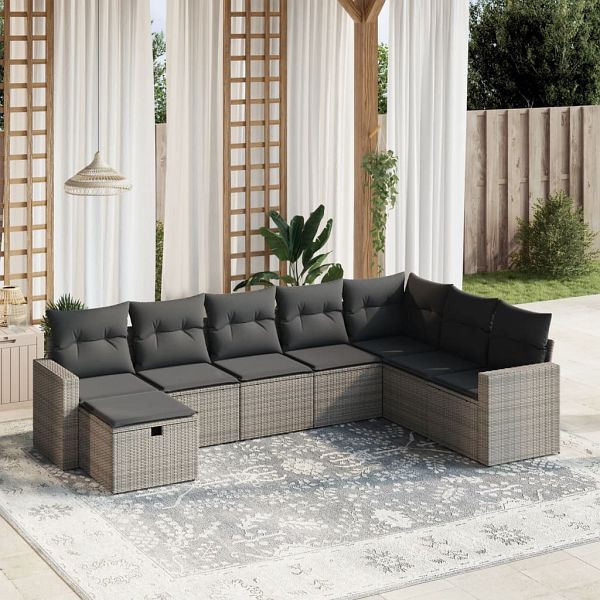vidaXL 8-teilig Garten-Sofagarnitur mit Kissen Grau Poly Rattan, 3263586