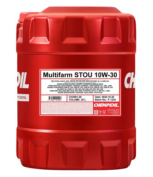 CHEMPIOIL Motor-Getriebe-Motoröl 2501 Multifarm STOU 10W-30, VE: 20 l, CH2501-20