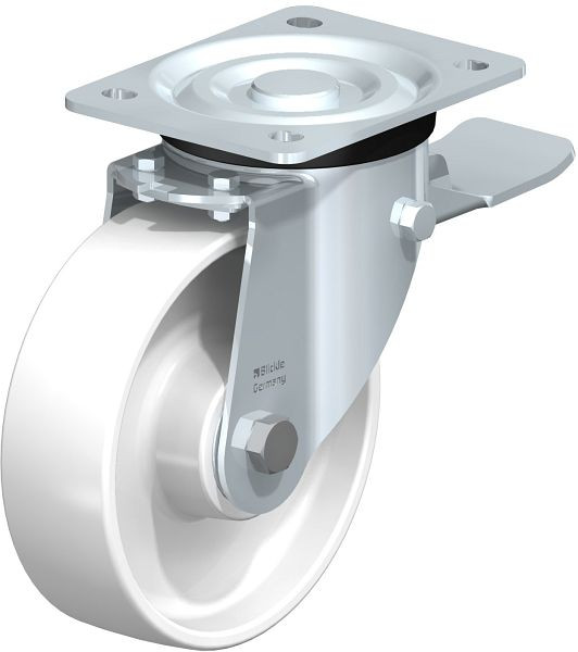 Blickle L-PO 160K-ST Stahlblech-Lenkrolle, mittelschwere Ausführung, mit Anschraubplatte & Feststeller, Polyamid, Weiß, 658500