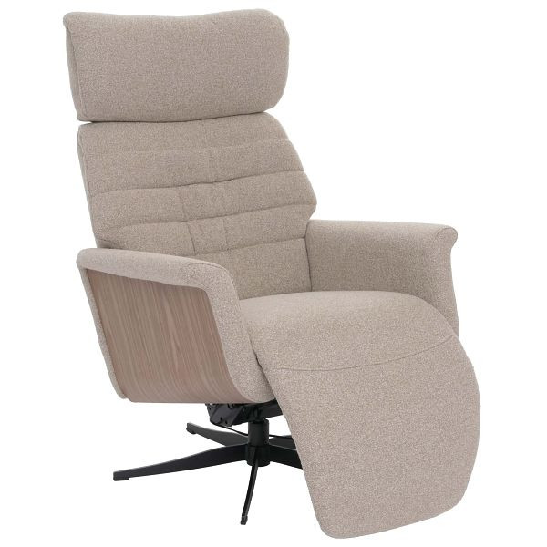 MCA Relaxsessel HWC-N56, Fernsehsessel Liegesessel Fußstütze drehbar Bouclé Stoff Holz, Stoff braun, Holz Walnuss-Optik, 107268