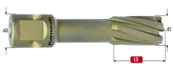 Karnasch Hartmetall-bestückter Kernbohrer, Weldonschaft 19 mm, Nutzlänge 55 mm, Hard-Line55 d=9/16', VE: 2 Stück, 201640w015