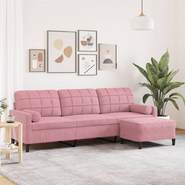 vidaXL 3-Sitzer-Sofa mit Hocker Rosa 210 cm Samt, 3278280