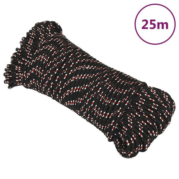 vidaXL Bootsseil Schwarz 3 mm 25 m Polypropylen, 152322