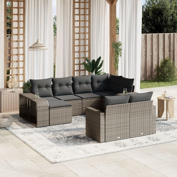 vidaXL 10-teilig Garten-Sofagarnitur mit Kissen Grau Poly Rattan, 3228900