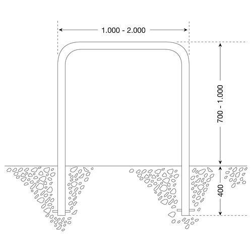DENIOS Edelstahlbügel, Rundrohr gebogen, zum Einbetonieren, Höhe Überflur 1000 mm, B 1500 mm, 310937