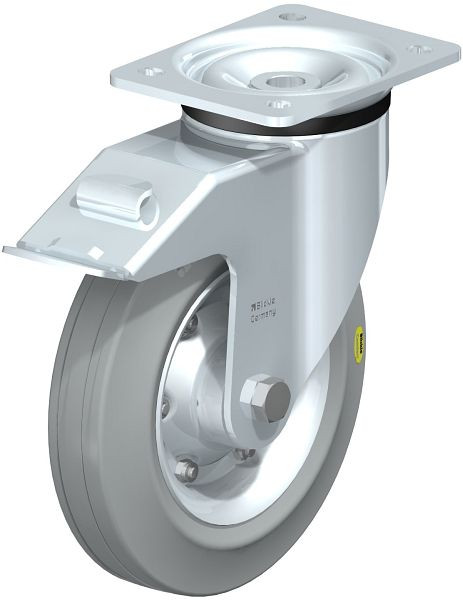 Blickle LK-RD 200K-FI-VLI Stahlblech-Lenkrolle, schwere Ausführung, mit Anschraubplatte & Feststeller, Zweikomponenten-Vollgummi, Grau, 623967