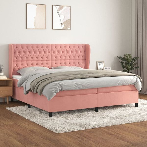 vidaXL Boxspringbett mit Matratze Rosa 200x200 cm Samt, 3129416