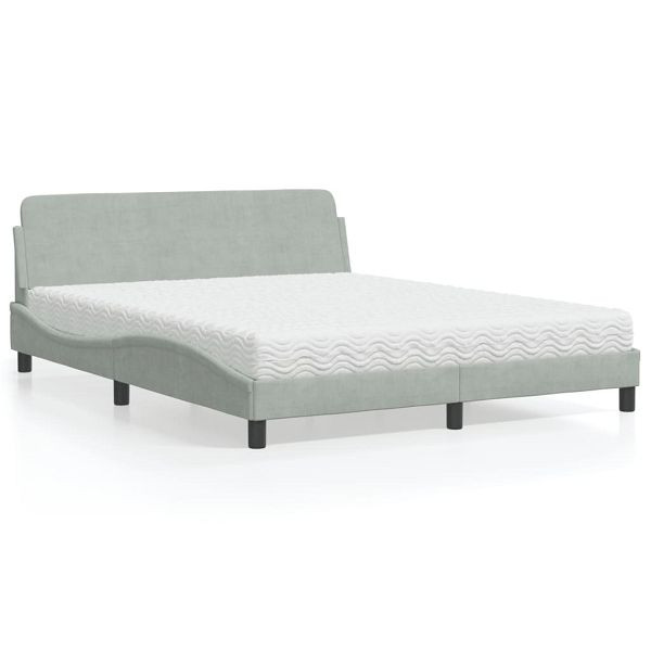 vidaXL Bett mit Matratze Hellgrau 160x200 cm Samt, 3208431