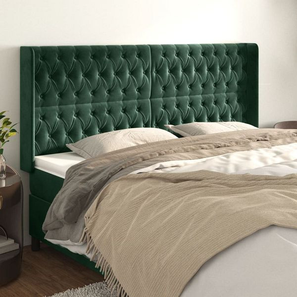 vidaXL Kopfteil mit Ohren Dunkelgrün 183x16x118/128 cm Samt, 3119979