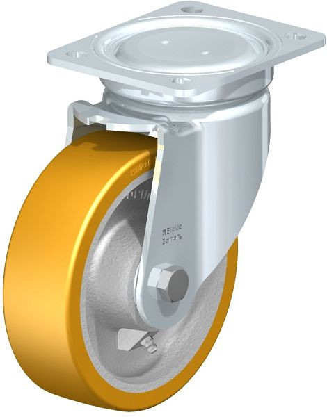 Blickle LU-GTH 160K Stahlblech-Lenkrolle, schwere, geschlossene Ausführung, mit Anschraubplatte, Blickle Extrathane®, Hellbraun, 759180