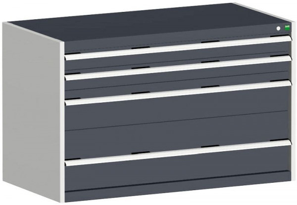 bott cubio Schubladenschrank bestückt mit 4 Schwerlastschubladen BxTxH: 1300 x 750 x 800 mm, RAL 7035/7016, 40030080.19V