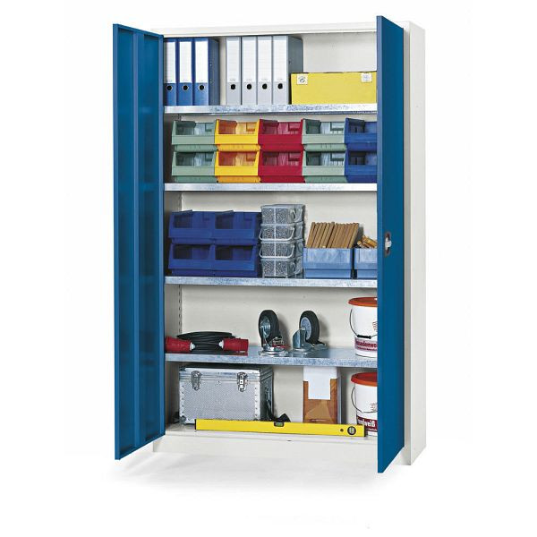 Deskin Top Angebots-Materialschrank B 1200 mm, Korpus Lichtgrau RAL7035, Türen Enzianblau RAL5010, B 1200 x H 1950 x T 420 mm, 284582