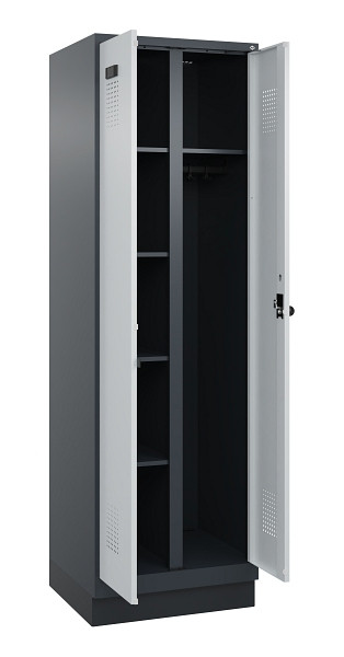 C+P Wäsche-/Garderobenspind Evolo PLUS, mit Sockel, 2 Abteile, 1950x600x500mm, 7016, RAL 7035 Lichtgrau, Drehriegel, 049620-20 S10017