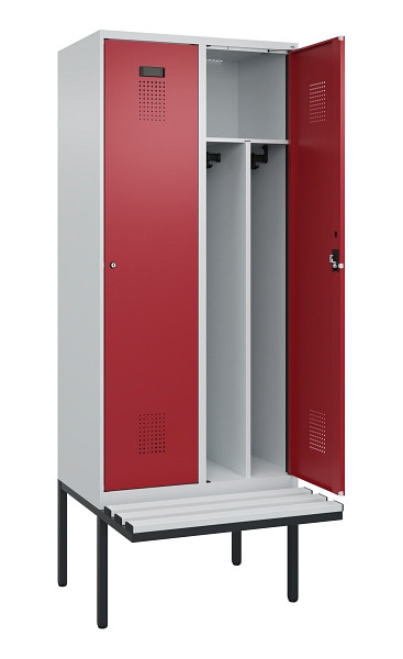 C+P Spind Evolo PLUS, 2 Abteile, 2120x800x815mm, 7035/3003, Haken 4, Zylinderschloss, Sitzfläche Kunststoff, Trennwand, 0490407-22F S10085