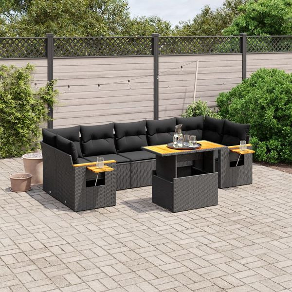 vidaXL 8-tlg. Garten-Sofagarnitur mit Kissen Schwarz Poly Rattan, 3273428