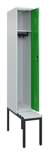 C+P Spind Evolo PLUS, 1 Abteile, 2120x300x815mm, 7035/6037, Haken 3, Zylinderschloss, Sitzfläche Kunststoff, Sitzbank, 0490507-10 S10092