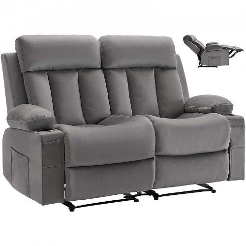 VEVOR Loveseat Relaxsessel, elektrische Liegecouch, Grau, mit Wärmefunktion & Massage, USB-Anschlüsse, Getränkehalter, DDBYSRSFDDKD7XMSB001V2