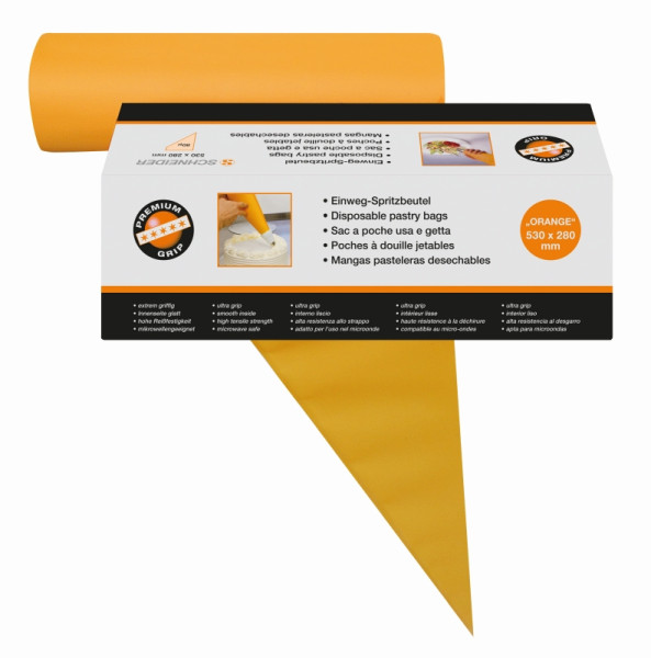 Schneider Einweg-Spritzbeutel PREMIUM GRIP, orange, 530 x 280 mm, 80µ,gerollt, VE: 100 Stück, 391320