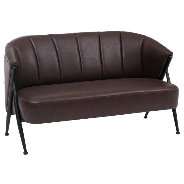 Mendler 2er-Sofa HWC-P30, Zweisitzer Polster-/Lounge-Sofa Couch Vintage Retro Industrial Metall Kunstleder, dunkelbraun, 118692