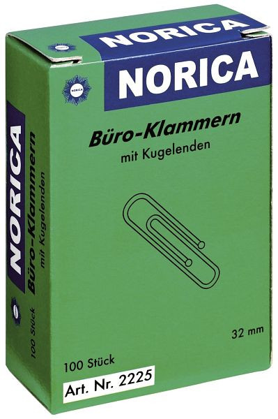 NORICA Büroklammern mit Kugelenden - 32 mm glatt, verzinkt, VE: 100 Stück, 2225
