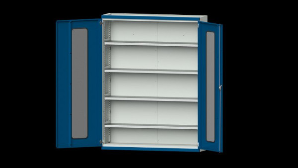 ANKE Werkbänke Schwerlastschrank, Modell 301, 1485 x 400 x 1950 mm, Sichtausschnitt aus Plexiglas, RAL 7035/5010, 620.241